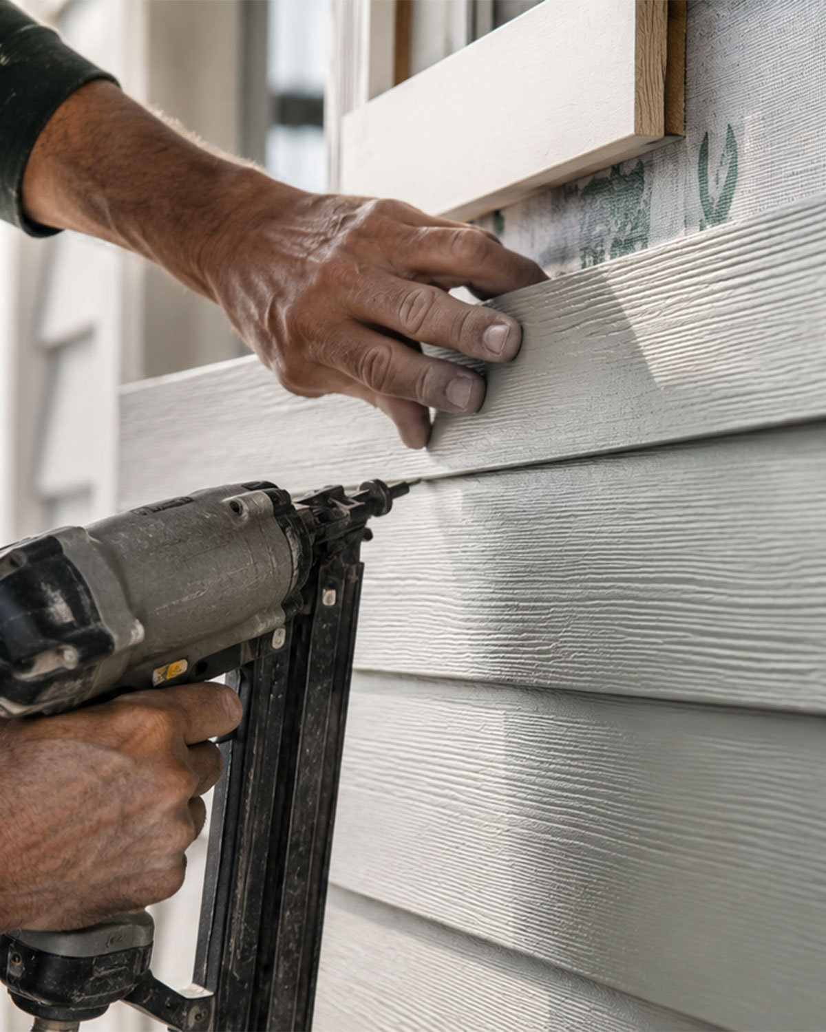 Dovetail Exteriors craftsmen installing siding with care